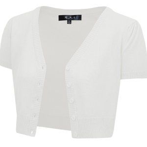 YEMAK Women's Cropped Bolero Cap Sleeve Button-Down Cardigan Sweater